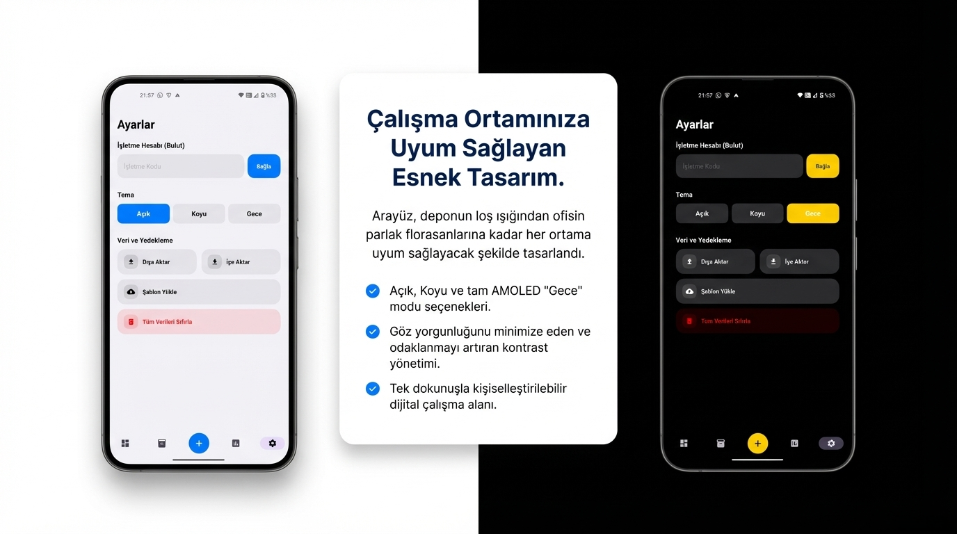 StockPlus mobil uygulama ve web paneli stok takip ekranları